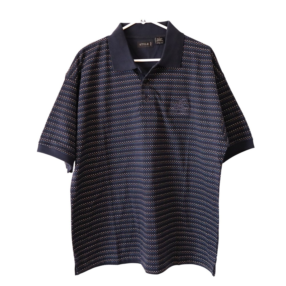 Stylo Golf Mens Navy Striped Polo Shirt Las Vegas Embroidered Short Sleeve Top L
